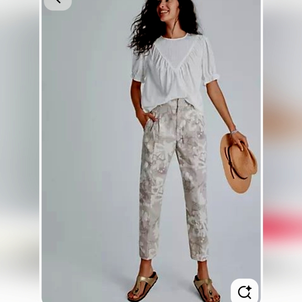 Anthropologie Neutral Floral Ankle Pants